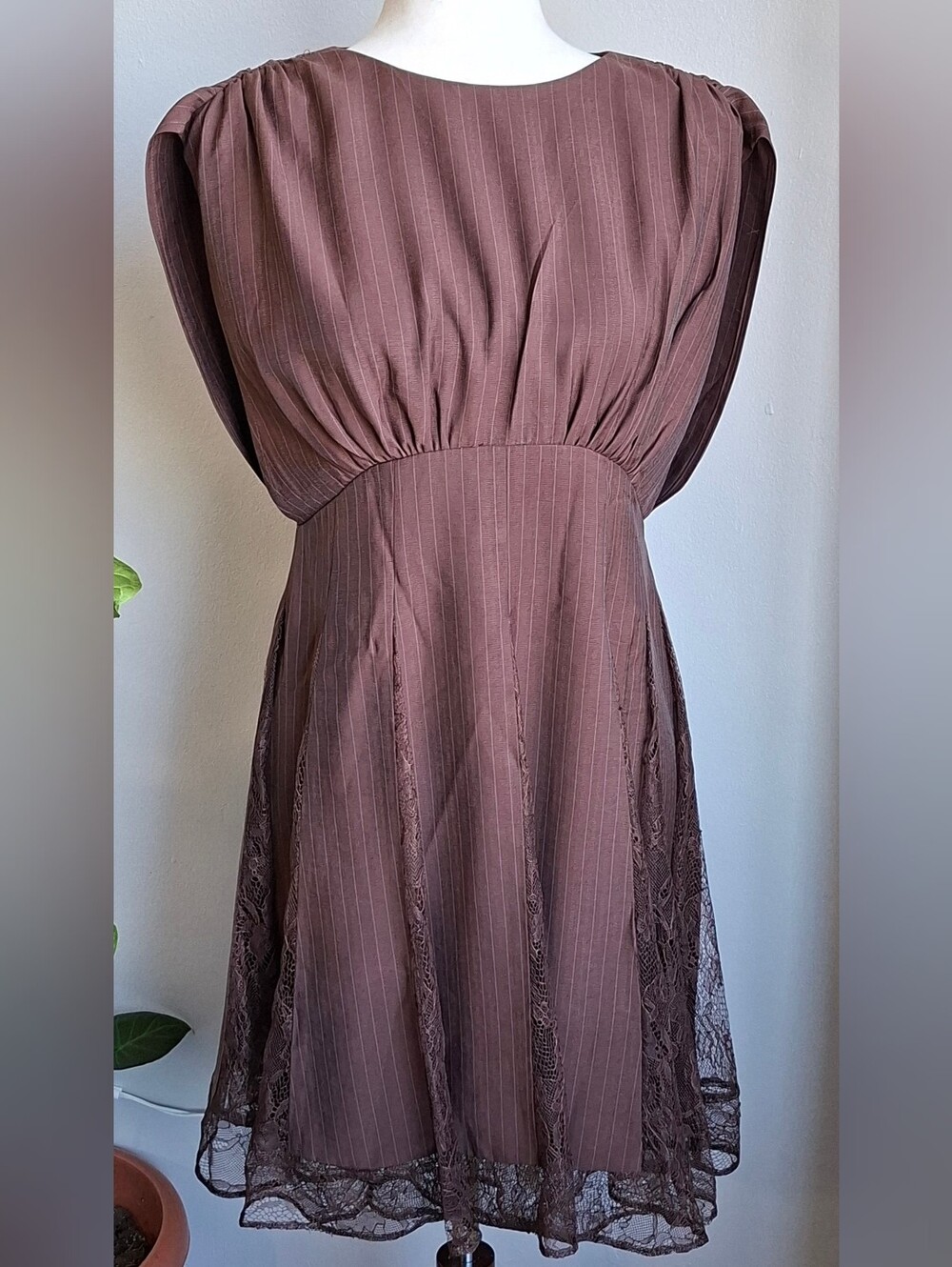 NWT Adrianna Papell Pinstripe Lace Fit & Flare Dress Sz 8